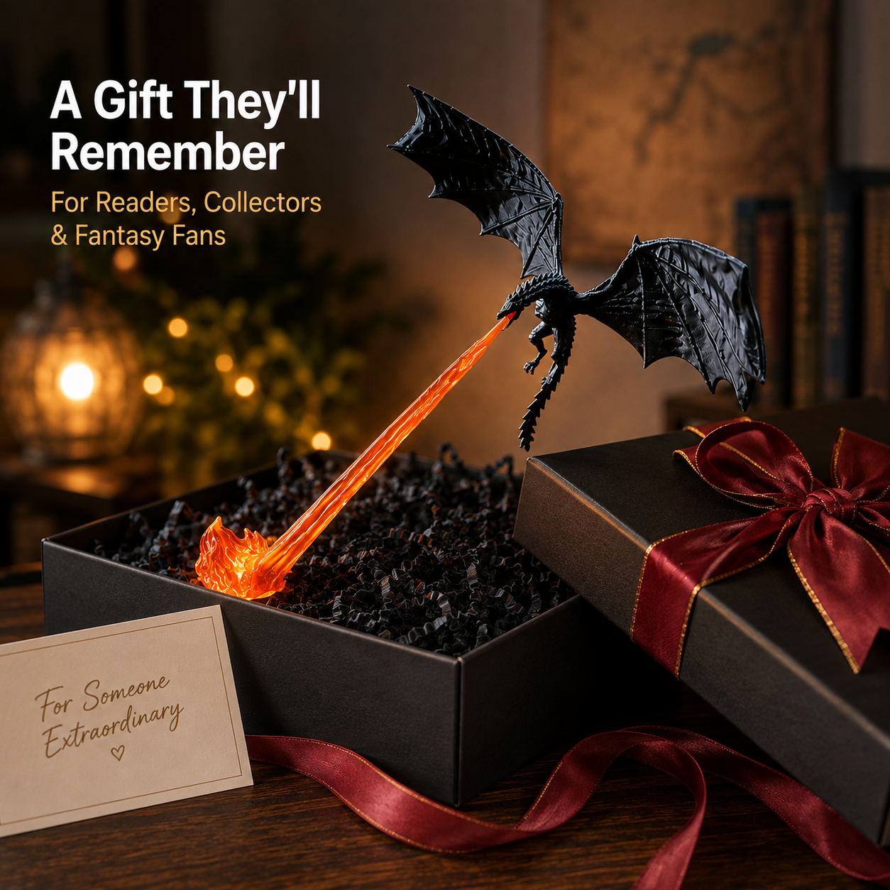 🔥 50% OFF Today 🐉 Dragon Flame Book Nook ✨ Fantasy Shelf Decor