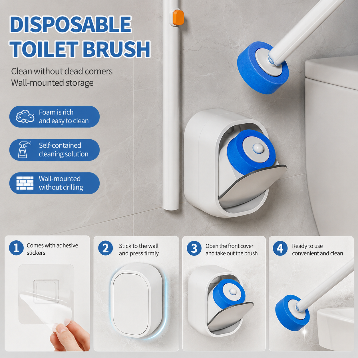 🚽✨ 50% OFF Wall-Mounted Disposable Toilet Brush 🧽 Fresh Head Every Clean