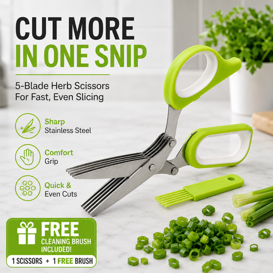 🔥 50% OFF Must-Have Kitchen Gadget ✂️ 5-Blade Herb Cutter For Faster Cooking