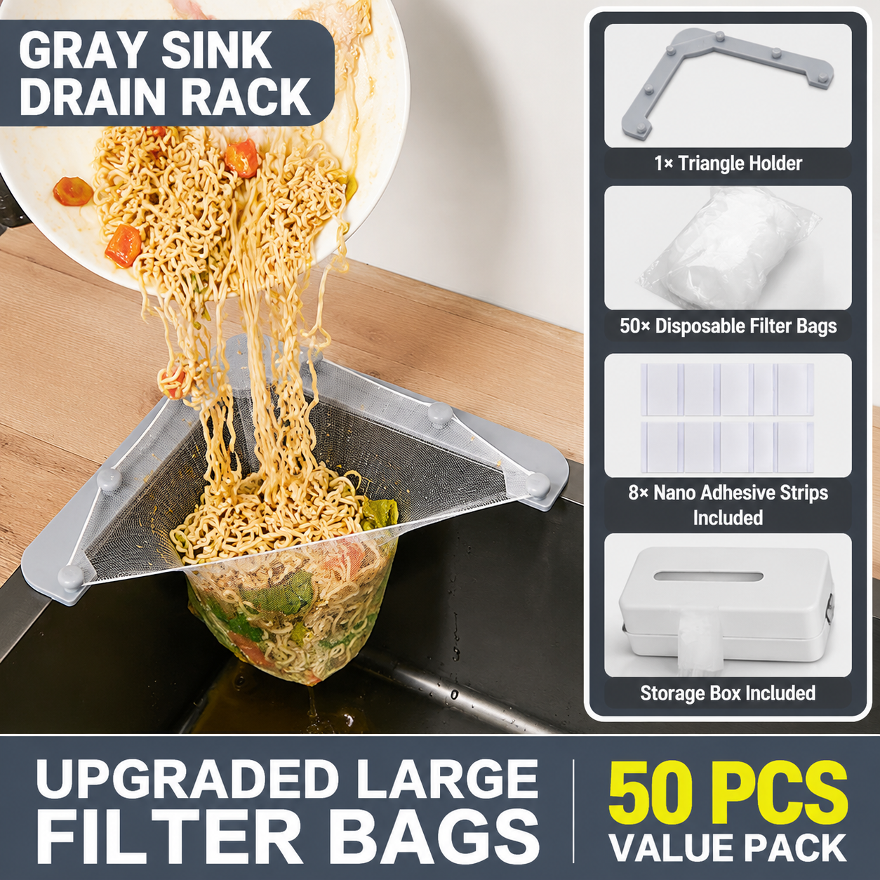 🔥 50% OFF Upgraded Sink Drain Rack ✨ 50 Filter Bags Included For Easy Cleanup