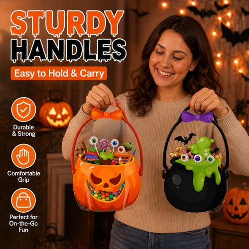 🎃 50% OFF 60 PCS Halloween Goodie Bags Set 🧡 Pumpkin & Cauldron Treat Bags for Trick or Treat Candy Party Favors