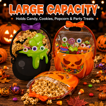 🎃 50% OFF 60 PCS Halloween Goodie Bags Set 🧡 Pumpkin & Cauldron Treat Bags for Trick or Treat Candy Party Favors