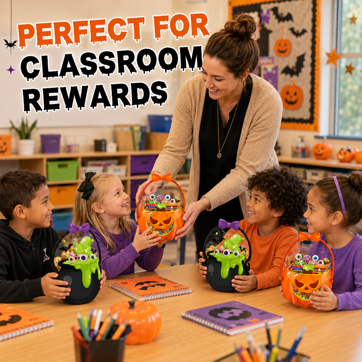 🎃 50% OFF 60 PCS Halloween Goodie Bags Set 🧡 Pumpkin & Cauldron Treat Bags for Trick or Treat Candy Party Favors