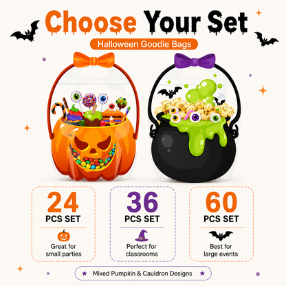 🎃 50% OFF 60 PCS Halloween Goodie Bags Set 🧡 Pumpkin & Cauldron Treat Bags for Trick or Treat Candy Party Favors