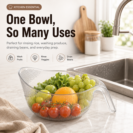 🍚48% OFF Kitchen Essential Rice Strainer Bowl – Wash, Drain & Prep Food In One Smart Bowl