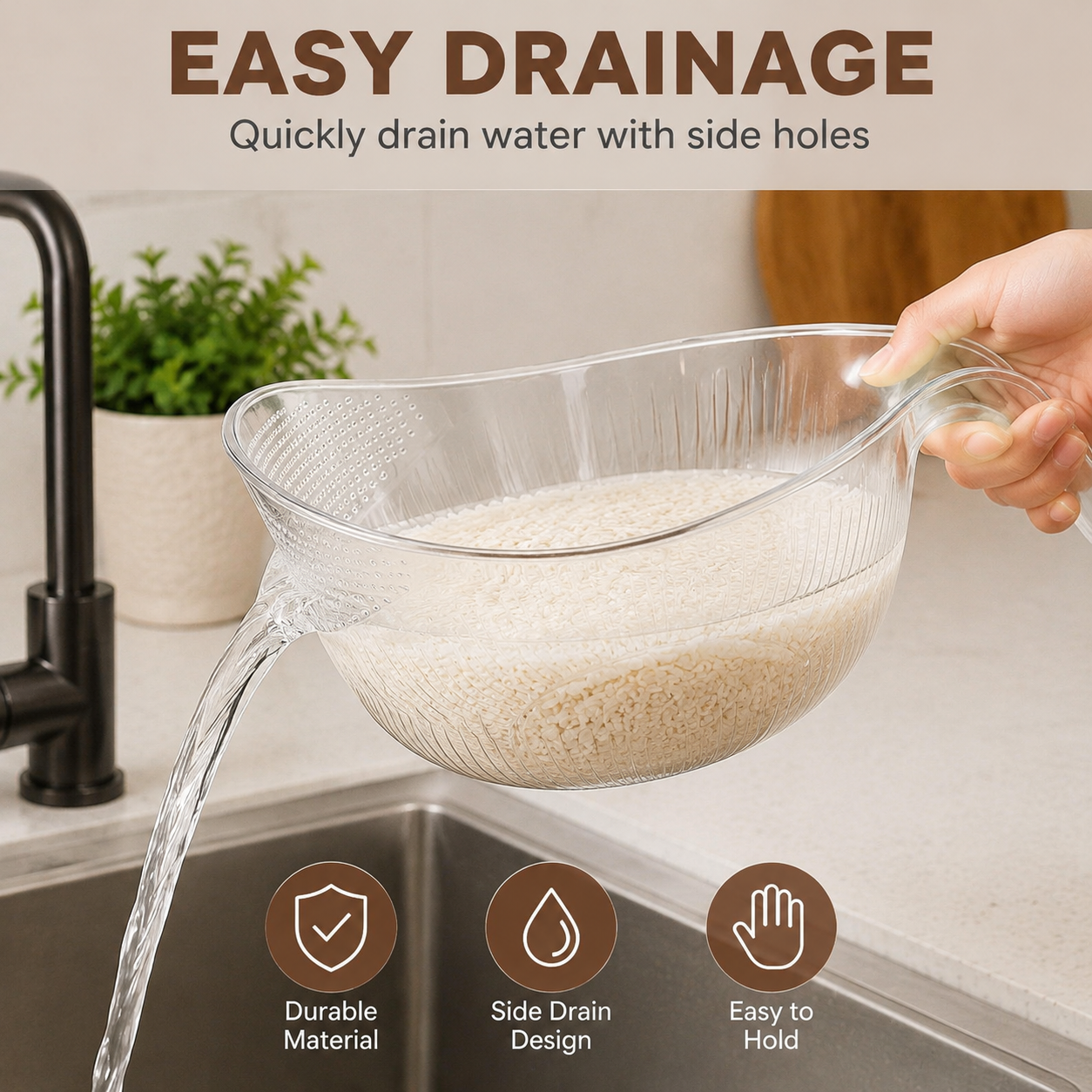 🍚48% OFF Kitchen Essential Rice Strainer Bowl – Wash, Drain & Prep Food In One Smart Bowl