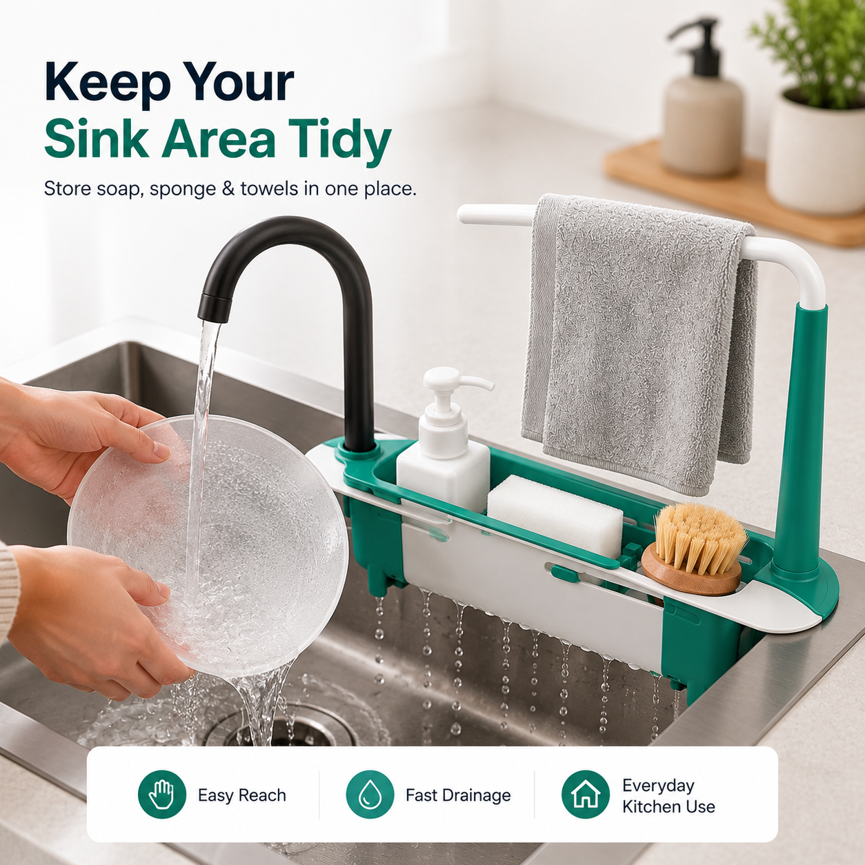 🔥 50% OFF Expandable Sink Organizer 🧽 Keep Your Sink Clean & Clutter-Free