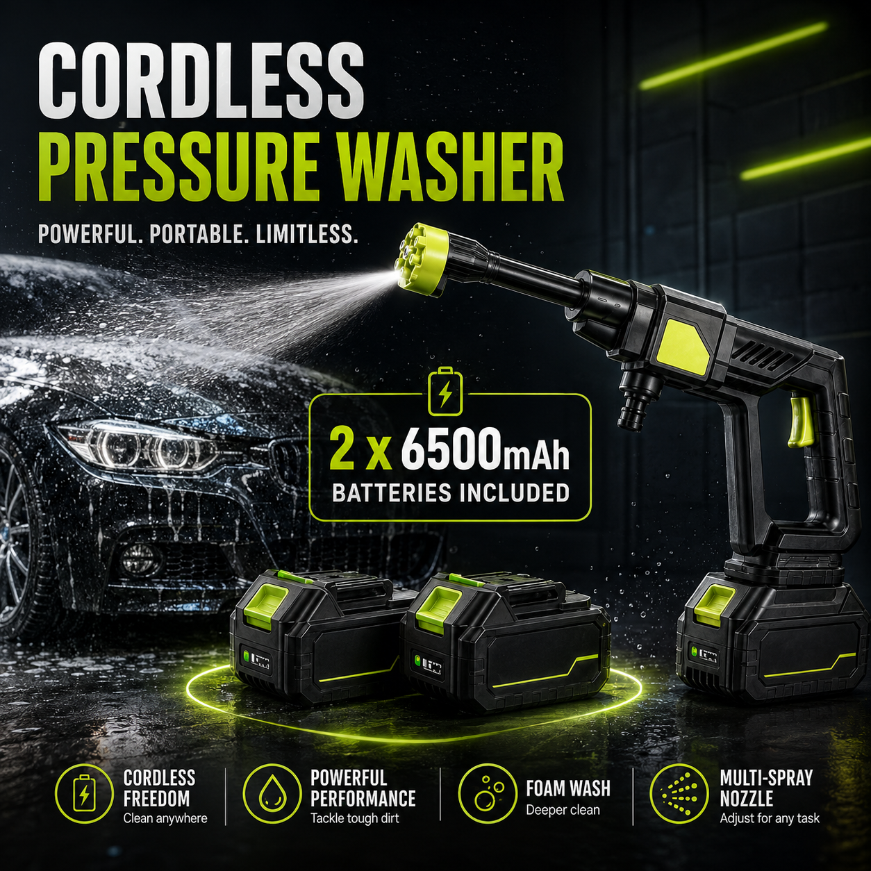 🔥 48% OFF 1200 PSI Pressure Washer – Dual 6500mAh Battery Kit