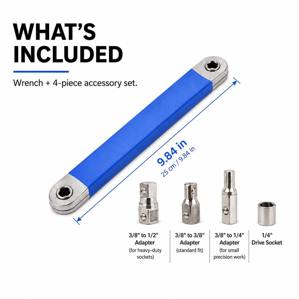 🔥 50% OFF Offset Extension Wrench 🔧 Impact Ready with 1/4", 3/8" & 1/2" Adapters