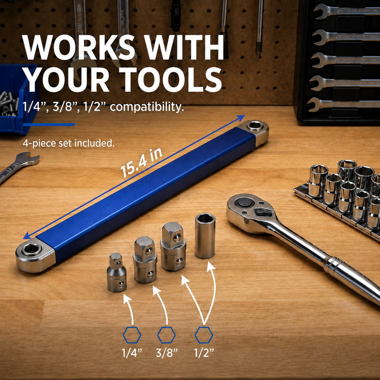 🔥 50% OFF Offset Extension Wrench 🔧 Impact Ready with 1/4", 3/8" & 1/2" Adapters