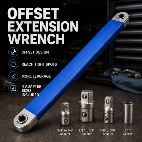 🔥 50% OFF Offset Extension Wrench 🔧 Impact Ready with 1/4", 3/8" & 1/2" Adapters