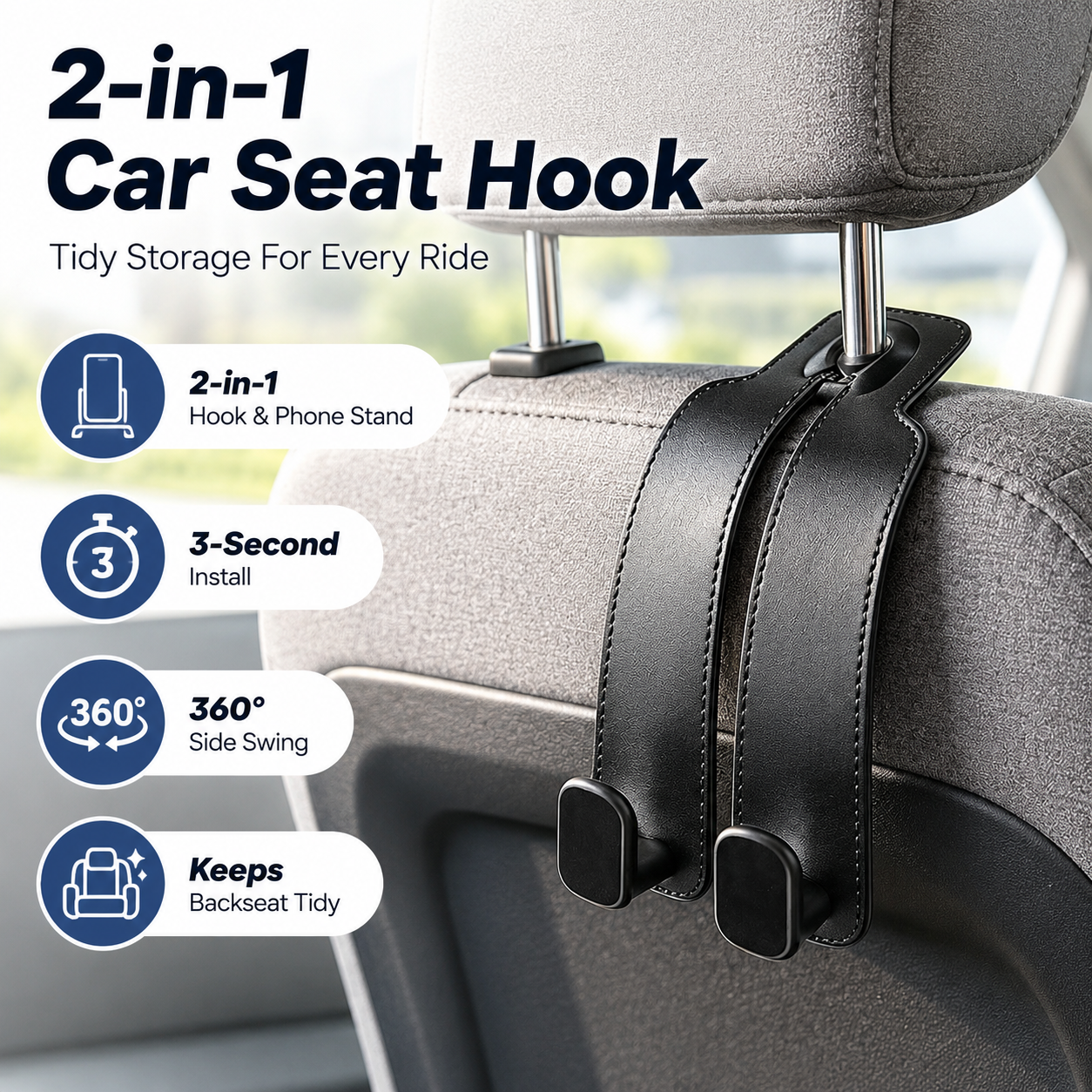 🔥 Save 50% Today 2-Pack Headrest Hooks 🚗 Keep Your Car Organized