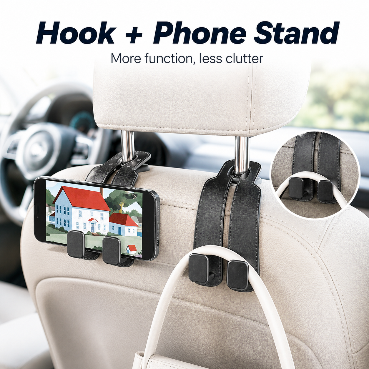 🔥 Save 50% Today 2-Pack Headrest Hooks 🚗 Keep Your Car Organized