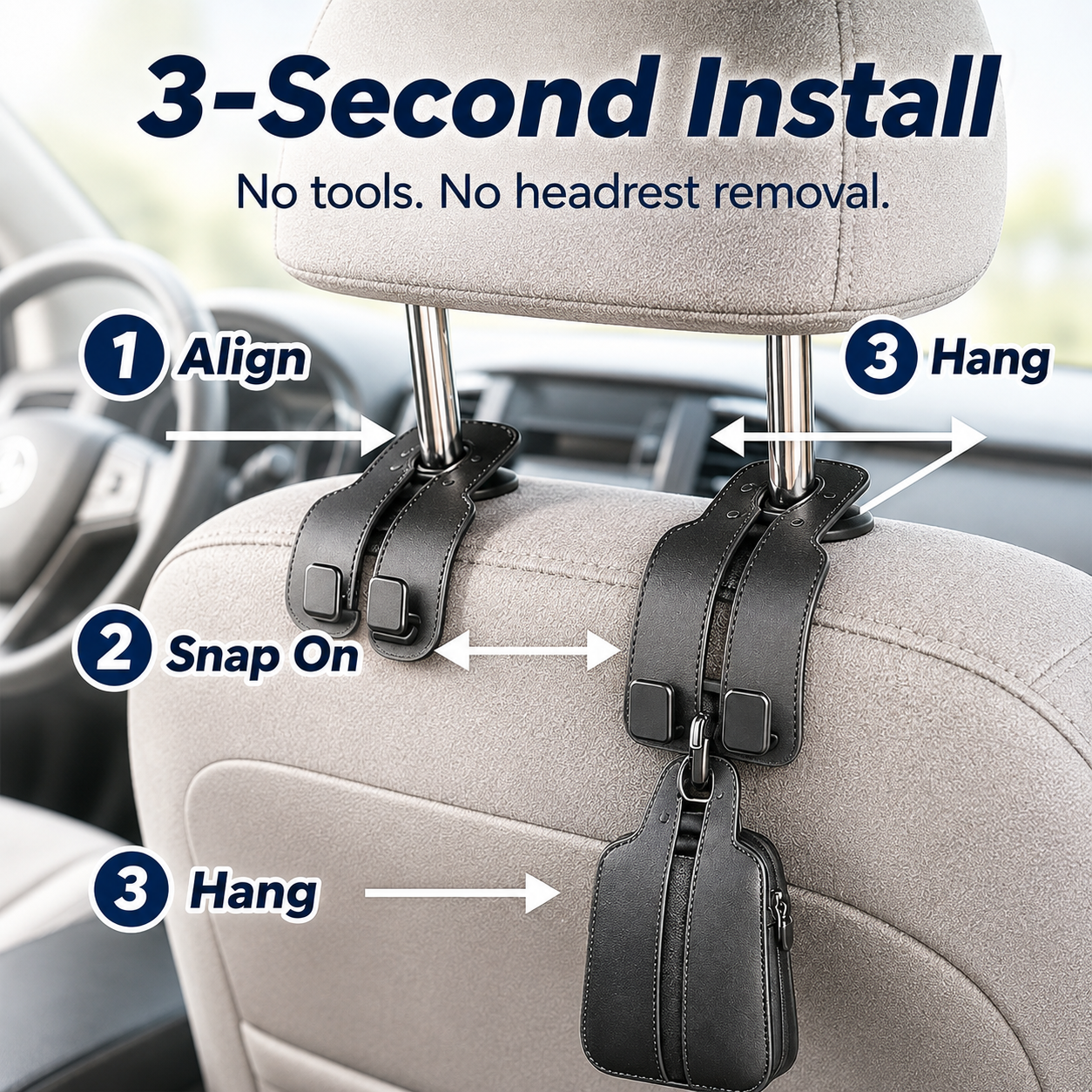 🔥 Save 50% Today 2-Pack Headrest Hooks 🚗 Keep Your Car Organized