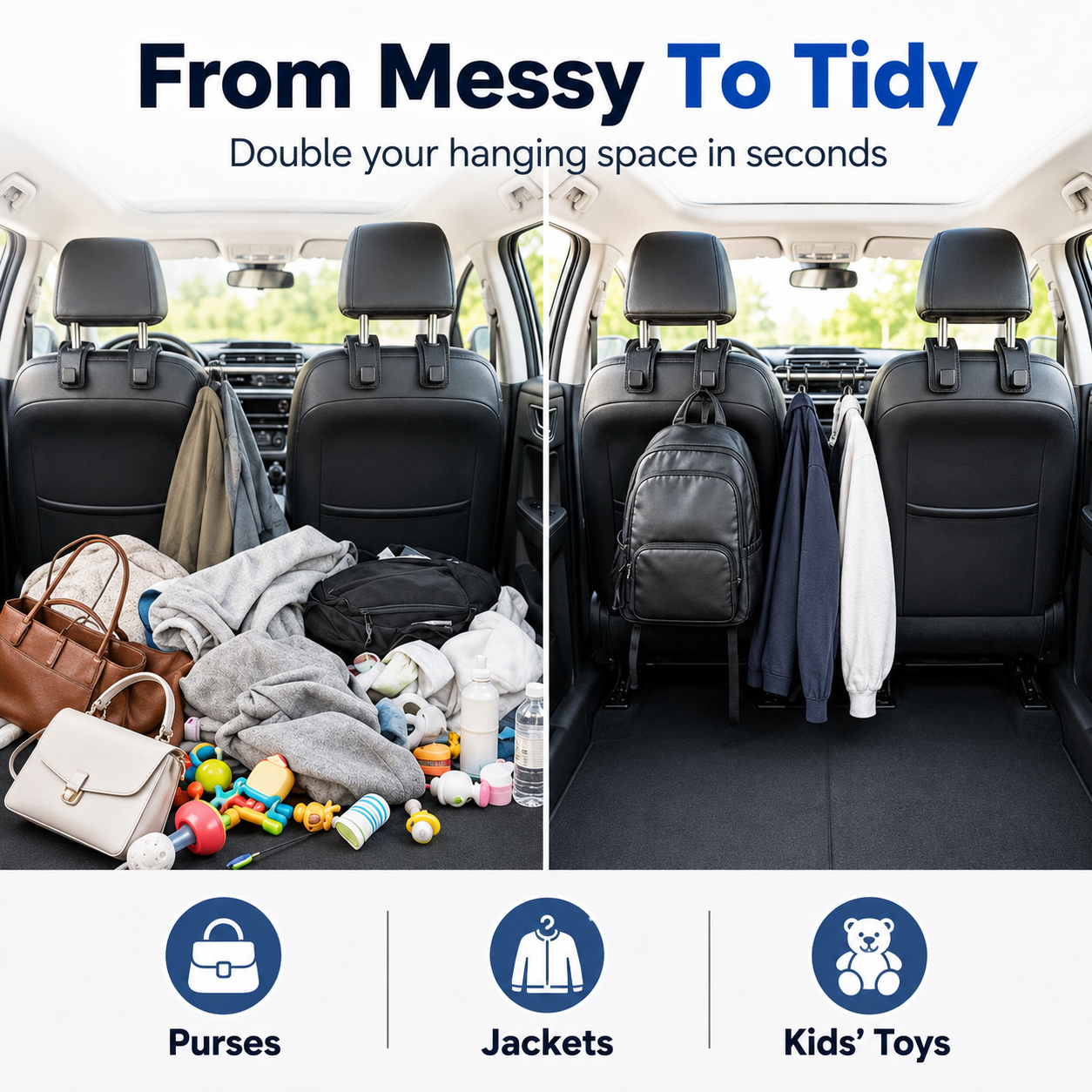 🔥 Save 50% Today 2-Pack Headrest Hooks 🚗 Keep Your Car Organized