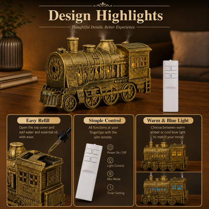 🔥 50% OFF TODAY 🚂 Vintage Steam Train Aromatherapy Diffuser with LED Mood Light ✨