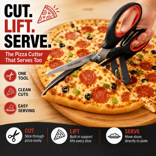 🔥 50% OFF 🍕 2-in-1 Pizza Scissors with Built-In Slice Server