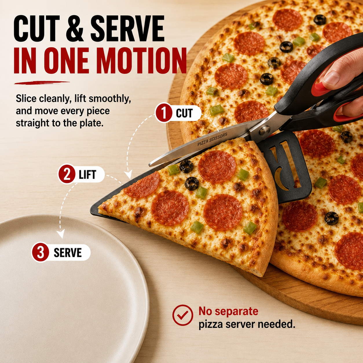 🔥 50% OFF 🍕 2-in-1 Pizza Scissors with Built-In Slice Server