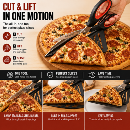 🔥 50% OFF 🍕 2-in-1 Pizza Scissors with Built-In Slice Server
