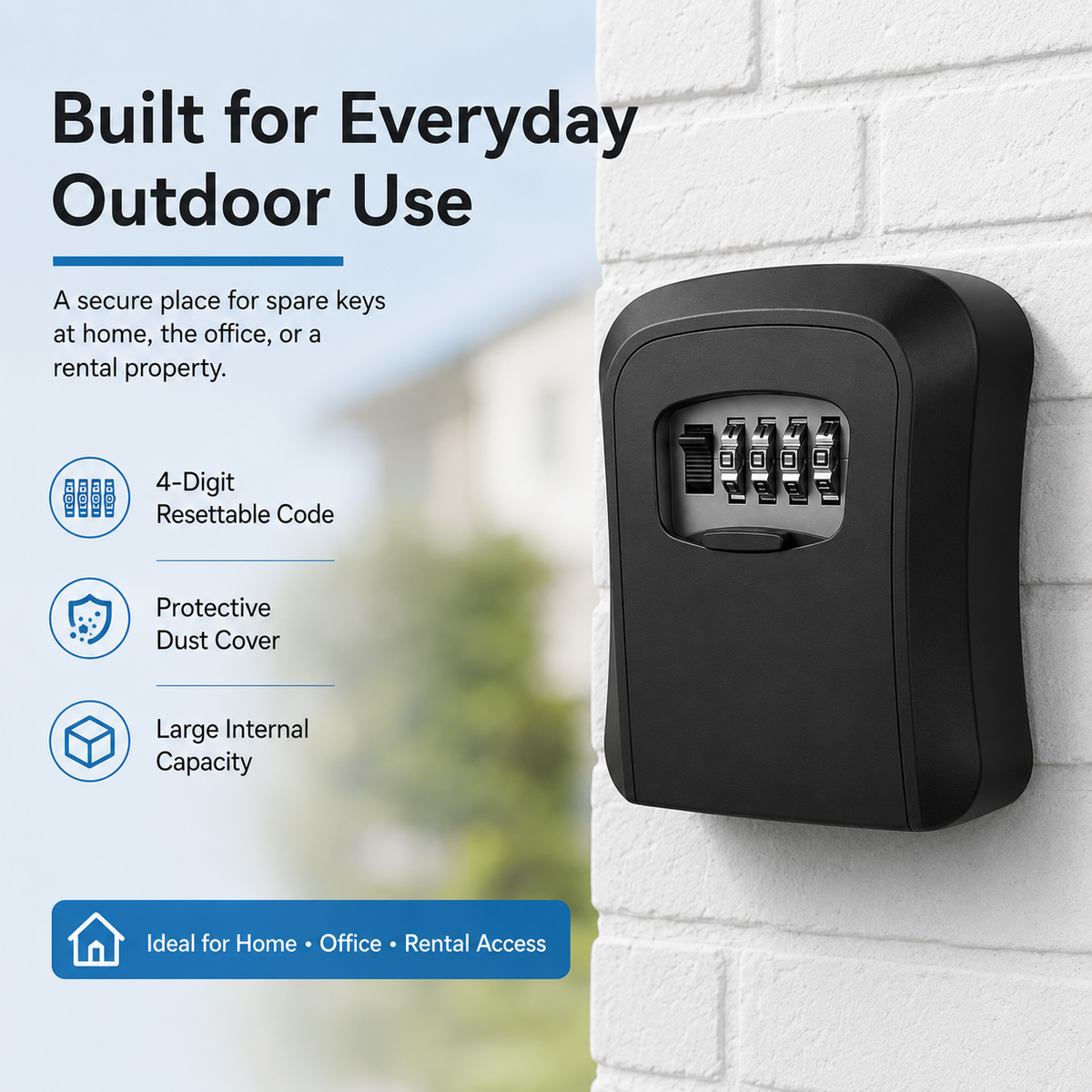 🔐 Wall-Mounted Key Lock Box – 4-Digit Combination Outdoor Key Safe