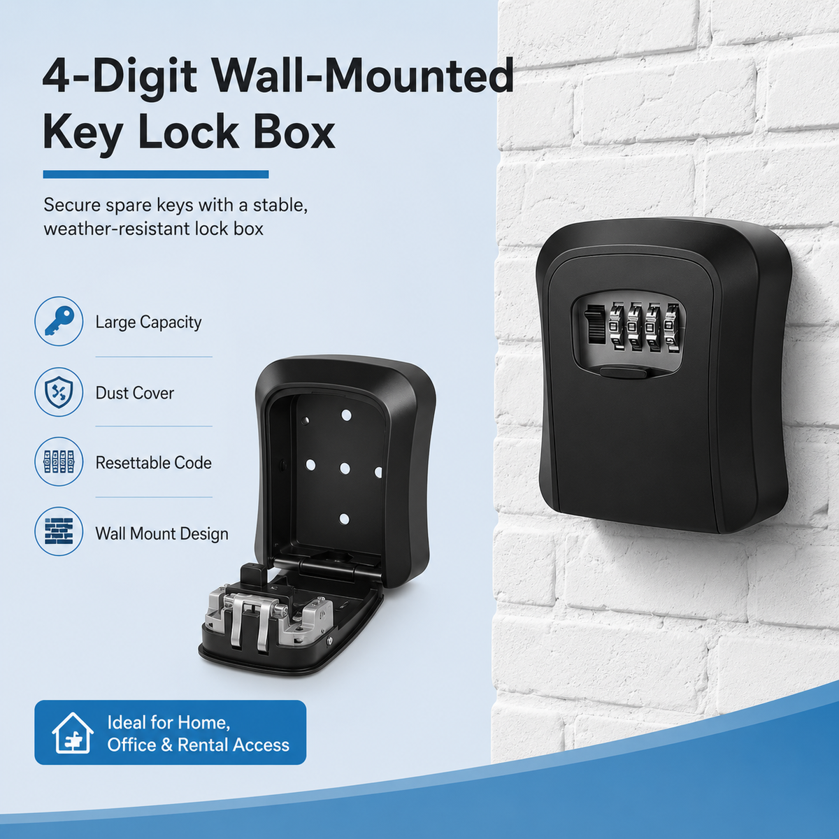 🔐 Wall-Mounted Key Lock Box – 4-Digit Combination Outdoor Key Safe