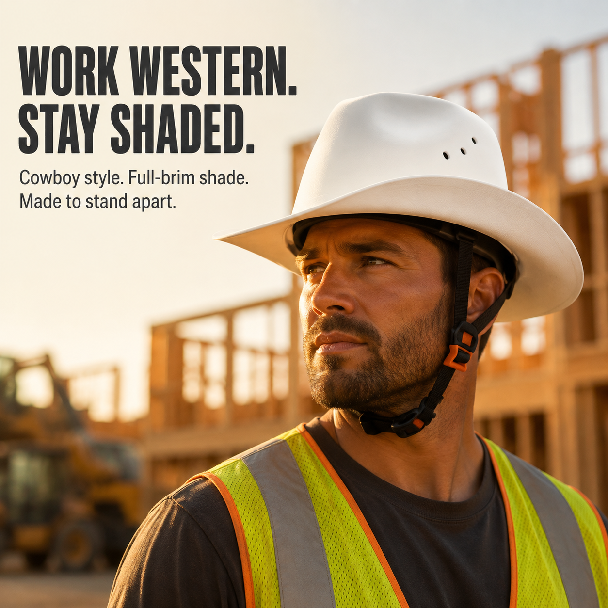 🤠 Cowboy-Style Full-Brim Hard Hat 🛠️ 48% OFF Adjustable Fit with Chin Strap