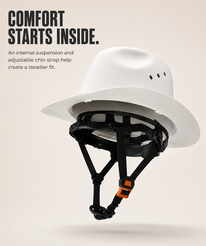 🤠 Cowboy-Style Full-Brim Hard Hat 🛠️ 48% OFF Adjustable Fit with Chin Strap