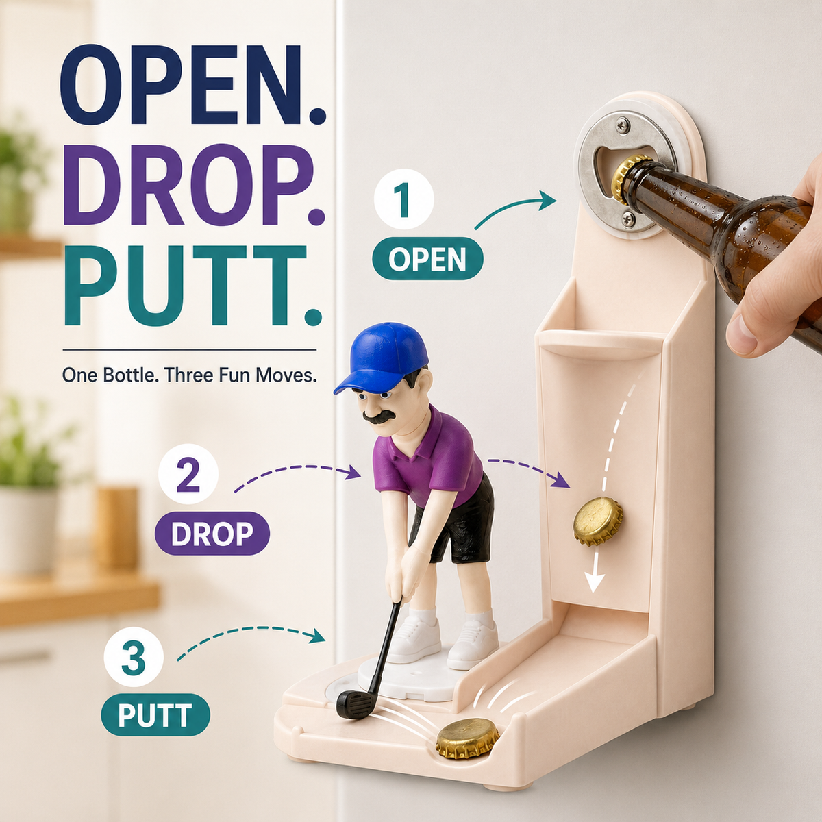3D Interactive Golf Bottle Opener – Pop, Drop & Putt
