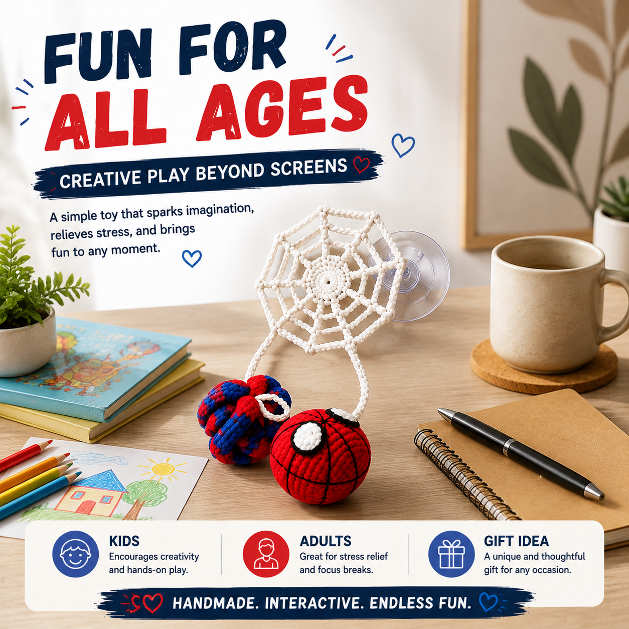 Handcrafted Crochet Web Toy – Unique Stretch & Bounce Interactive Gift