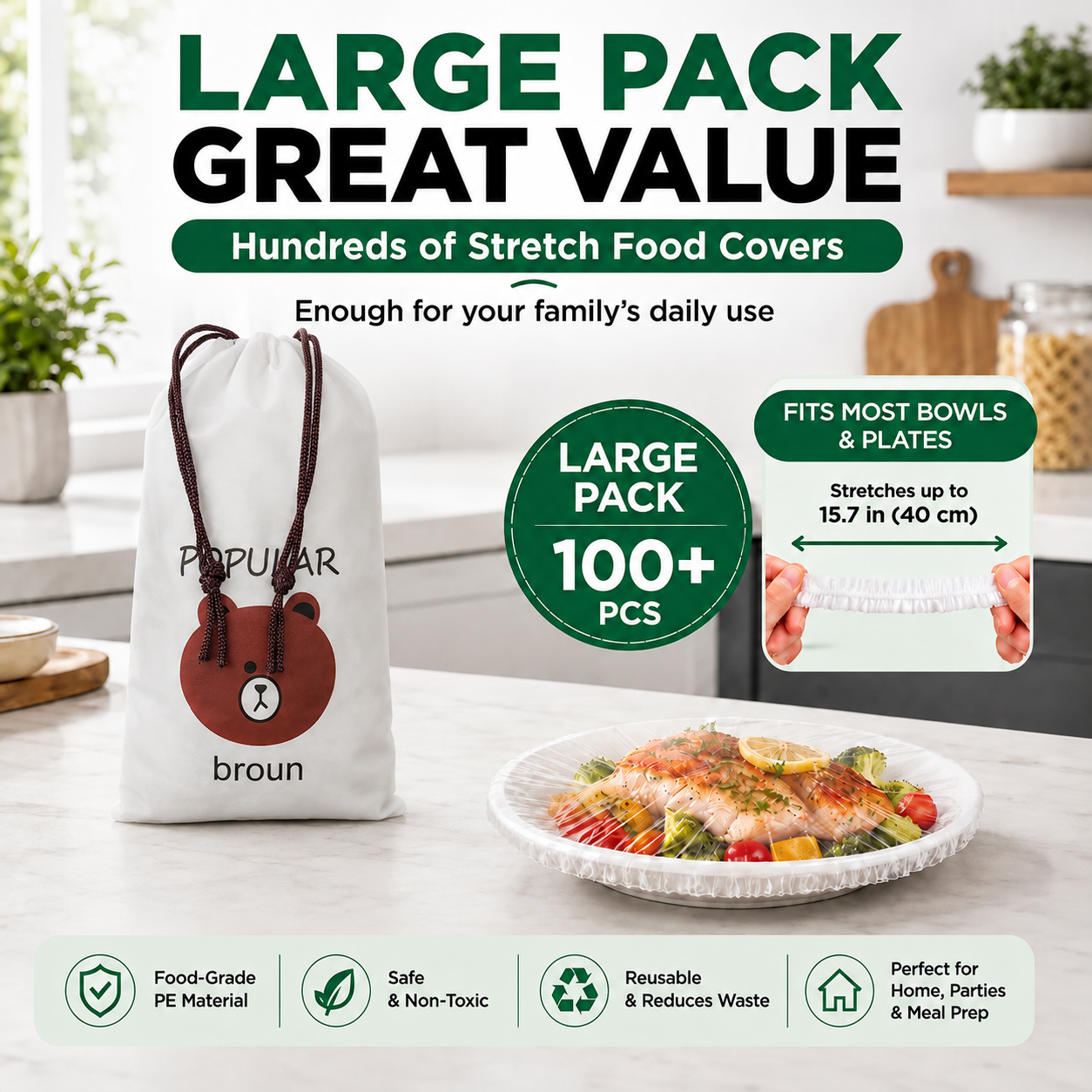 🌿 Save 50% Today ✨ 100PCS Elastic Stretch Food Covers – Quick-Fit Bowl & Plate Covers