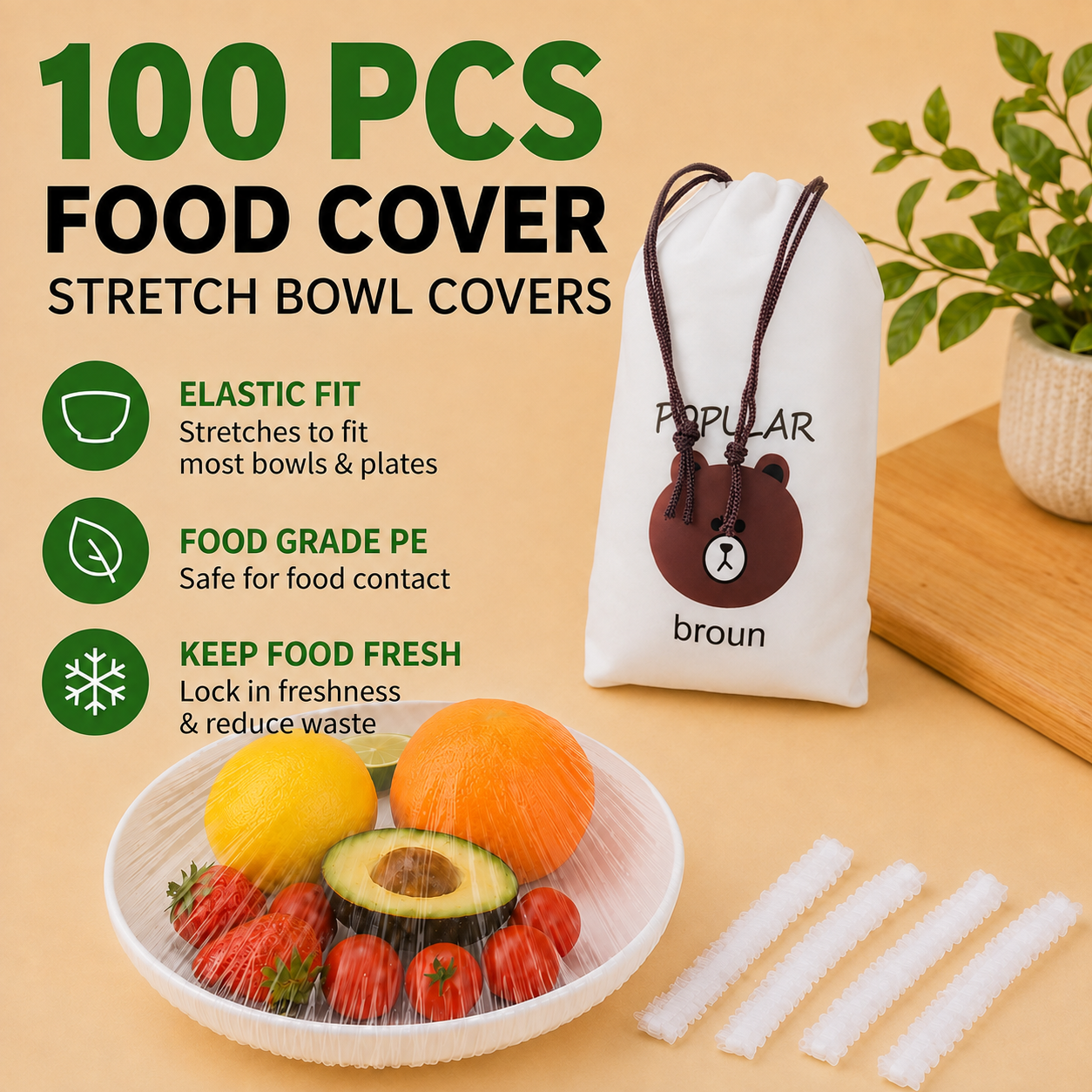 🌿 Save 50% Today ✨ 100PCS Elastic Stretch Food Covers – Quick-Fit Bowl & Plate Covers