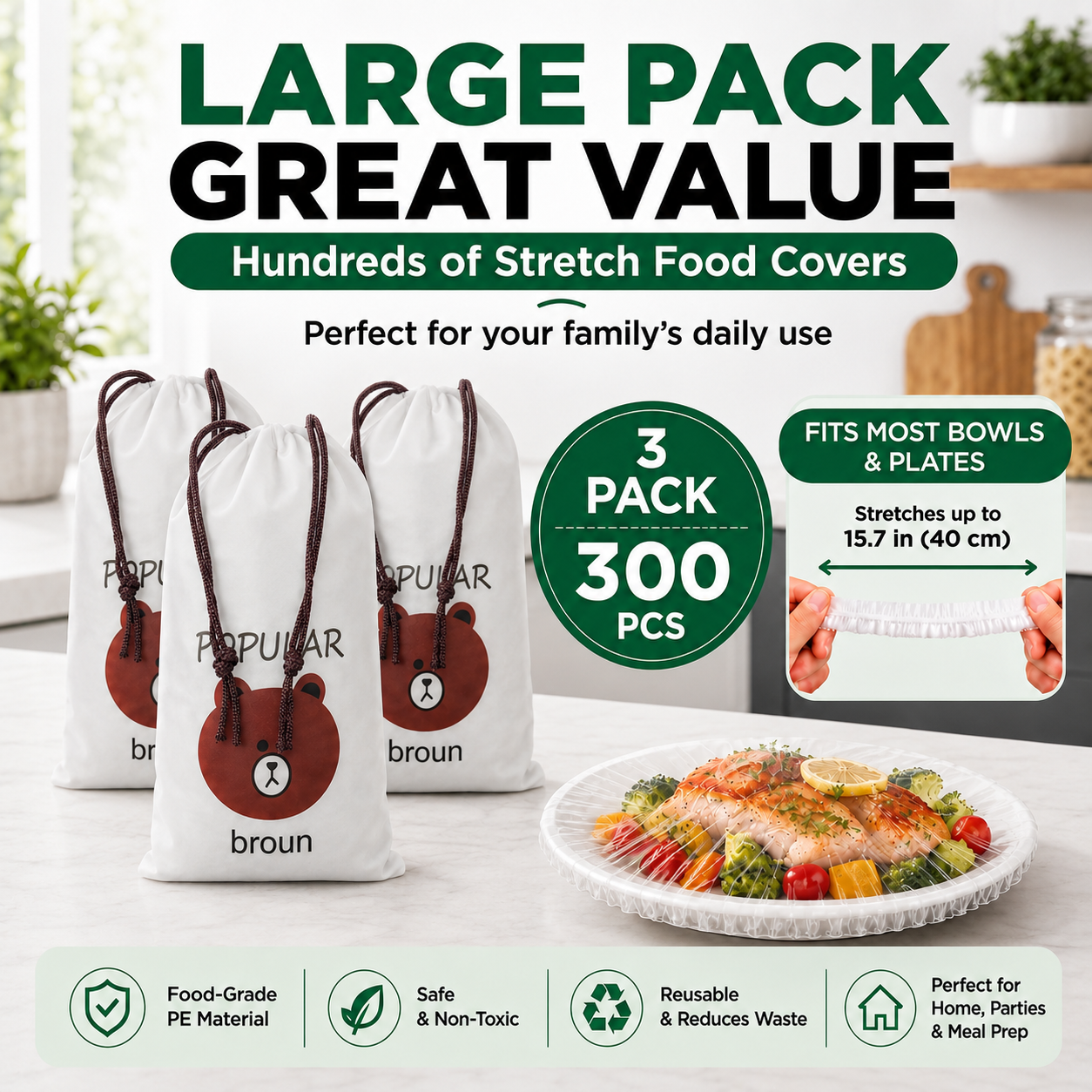 🌿 Save 50% Today ✨ 100PCS Elastic Stretch Food Covers – Quick-Fit Bowl & Plate Covers