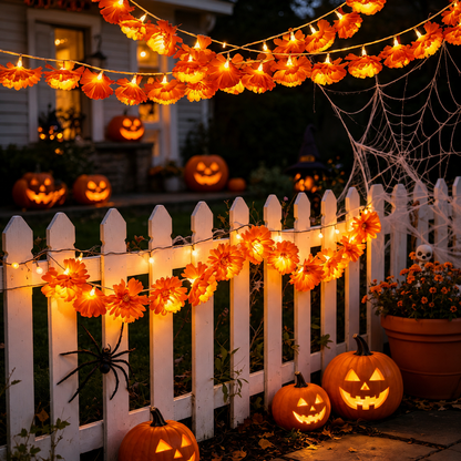 🎃 40% OFF Today 🌼 Orange Marigold LED String Lights – Light Up Your Halloween with a Warm Floral Glow ✨