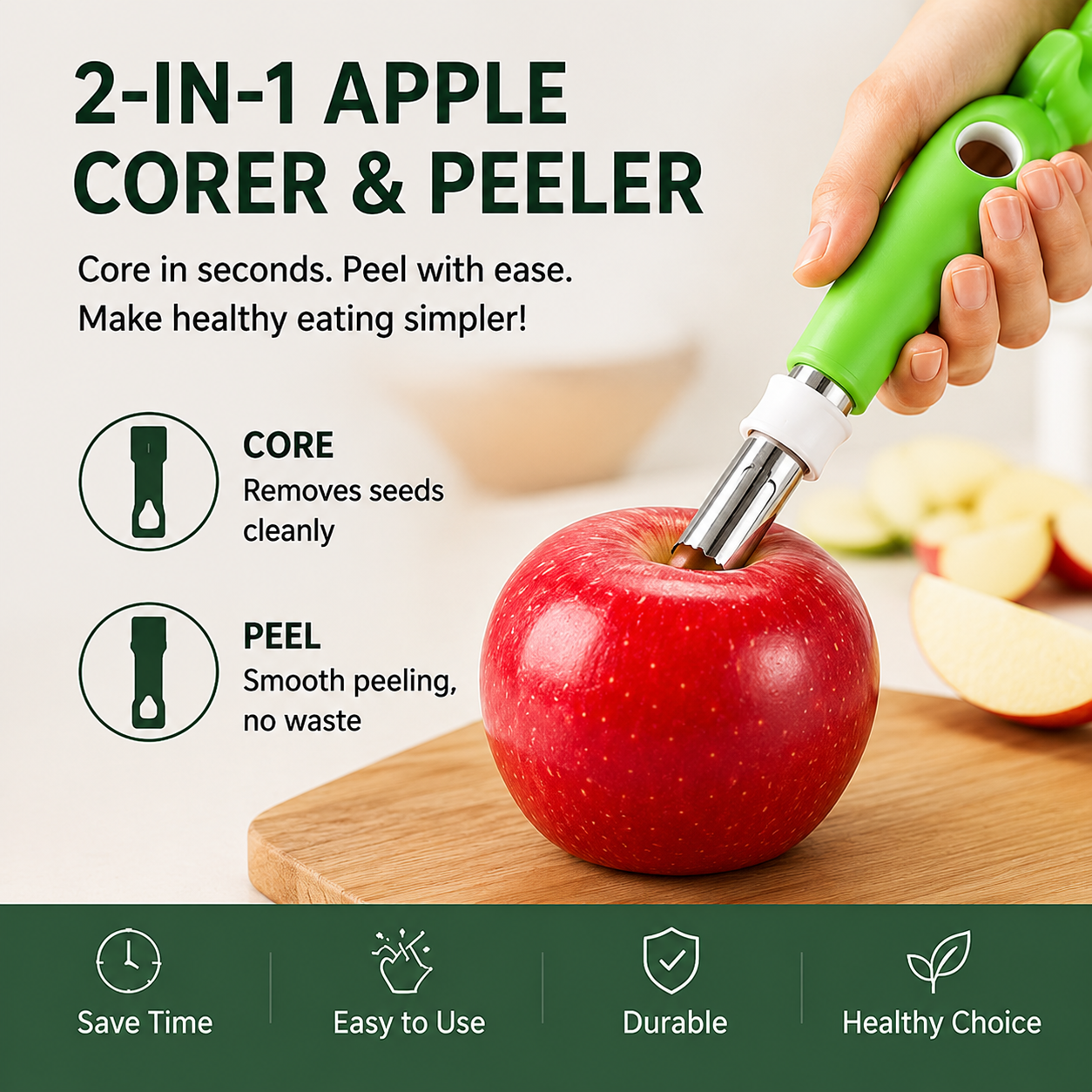 50% OFF 2-in-1 Apple Corer & Peeler Tool | Stainless Steel