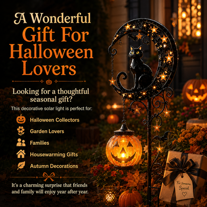 🔥🎃 Solar Black Cat Moon Pumpkin Outdoor Stake Light Transform Your Yard Into A Magical Halloween Wonderland