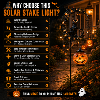🔥🎃 Solar Black Cat Moon Pumpkin Outdoor Stake Light Transform Your Yard Into A Magical Halloween Wonderland