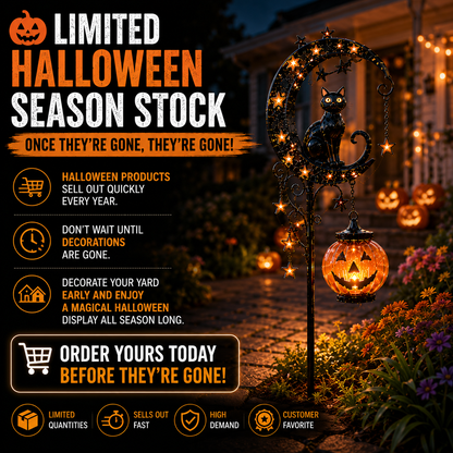 🔥🎃 Solar Black Cat Moon Pumpkin Outdoor Stake Light Transform Your Yard Into A Magical Halloween Wonderland