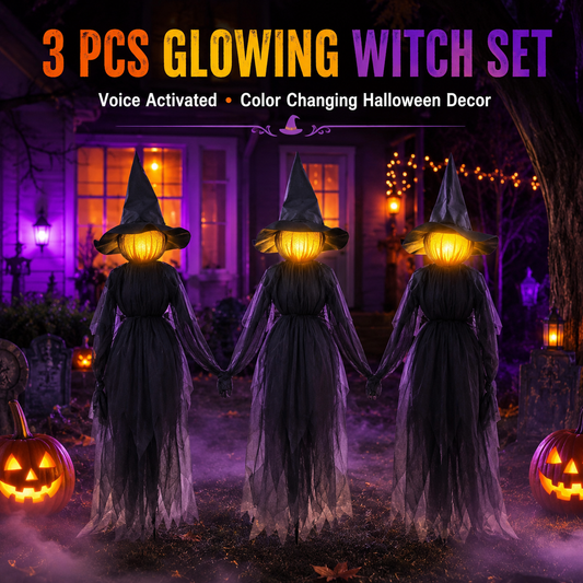 🧙♀️ 3 Pack Voice Control Light-Up Holding Hands Witch Decor