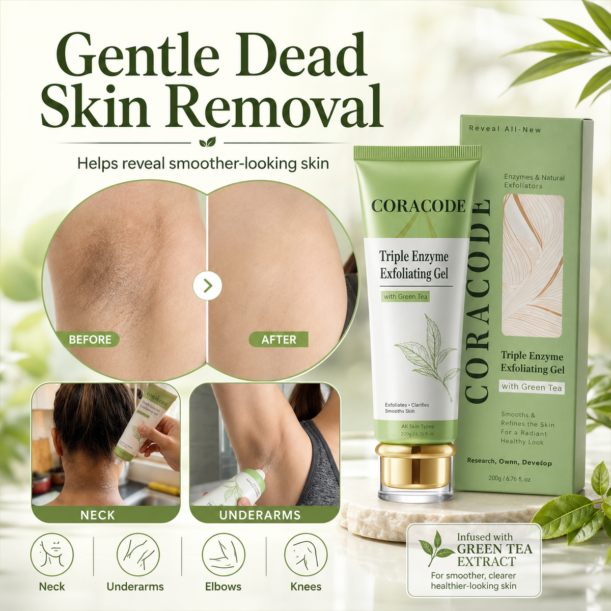 🌿 Coracode Triple Enzyme Exfoliating Gel – Gentle Body Exfoliator