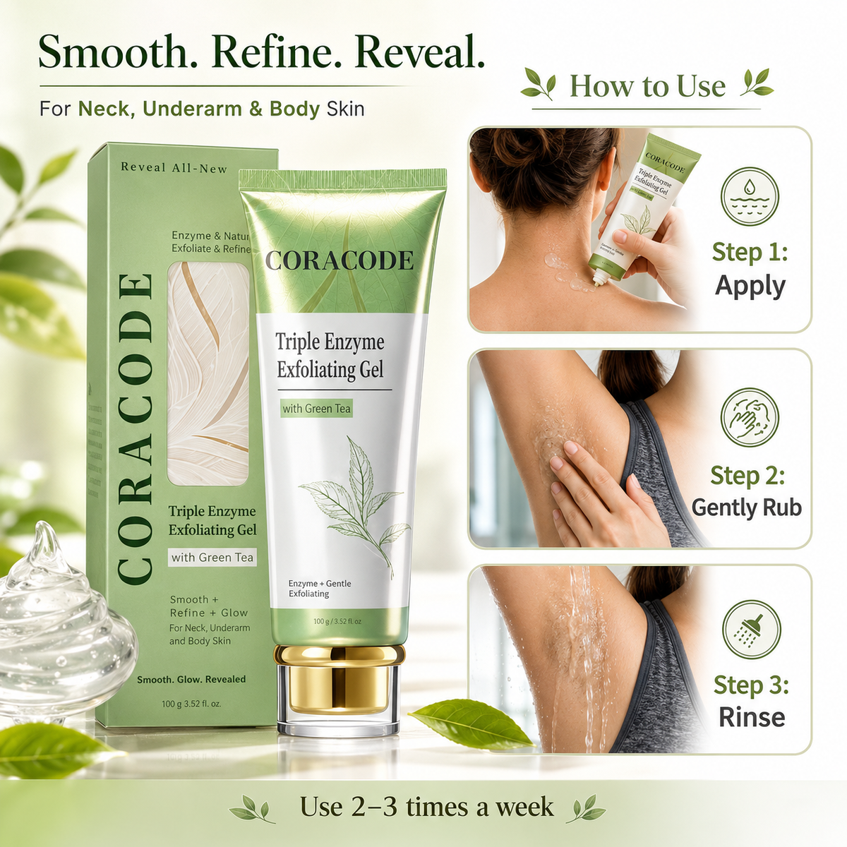 🌿 Coracode Triple Enzyme Exfoliating Gel – Gentle Body Exfoliator