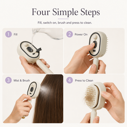 ✨3-in-1 Electric Mist Hair Brush for Easier Detangling & Cleanup