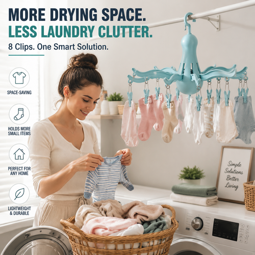 Foldable 16-Clip Laundry Hanger