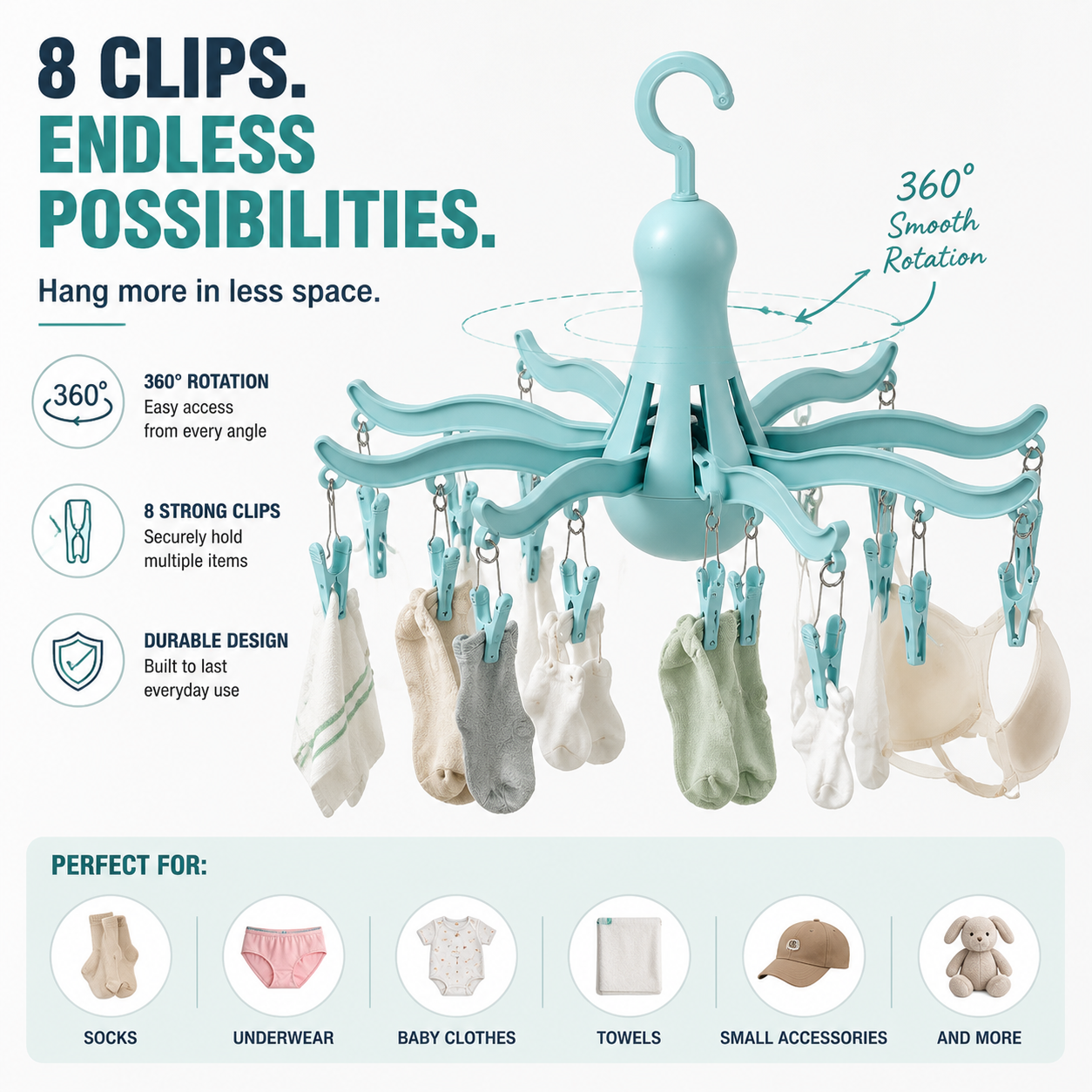 Foldable 16-Clip Laundry Hanger