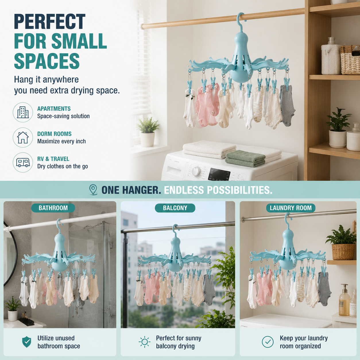 Foldable 16-Clip Laundry Hanger