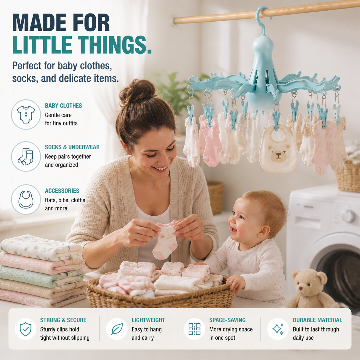 Foldable 16-Clip Laundry Hanger