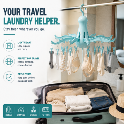 Foldable 16-Clip Laundry Hanger