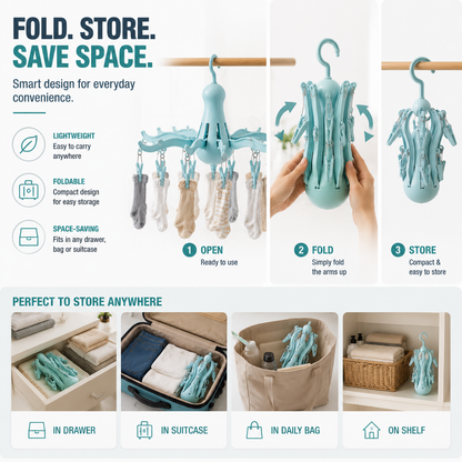 Foldable 16-Clip Laundry Hanger
