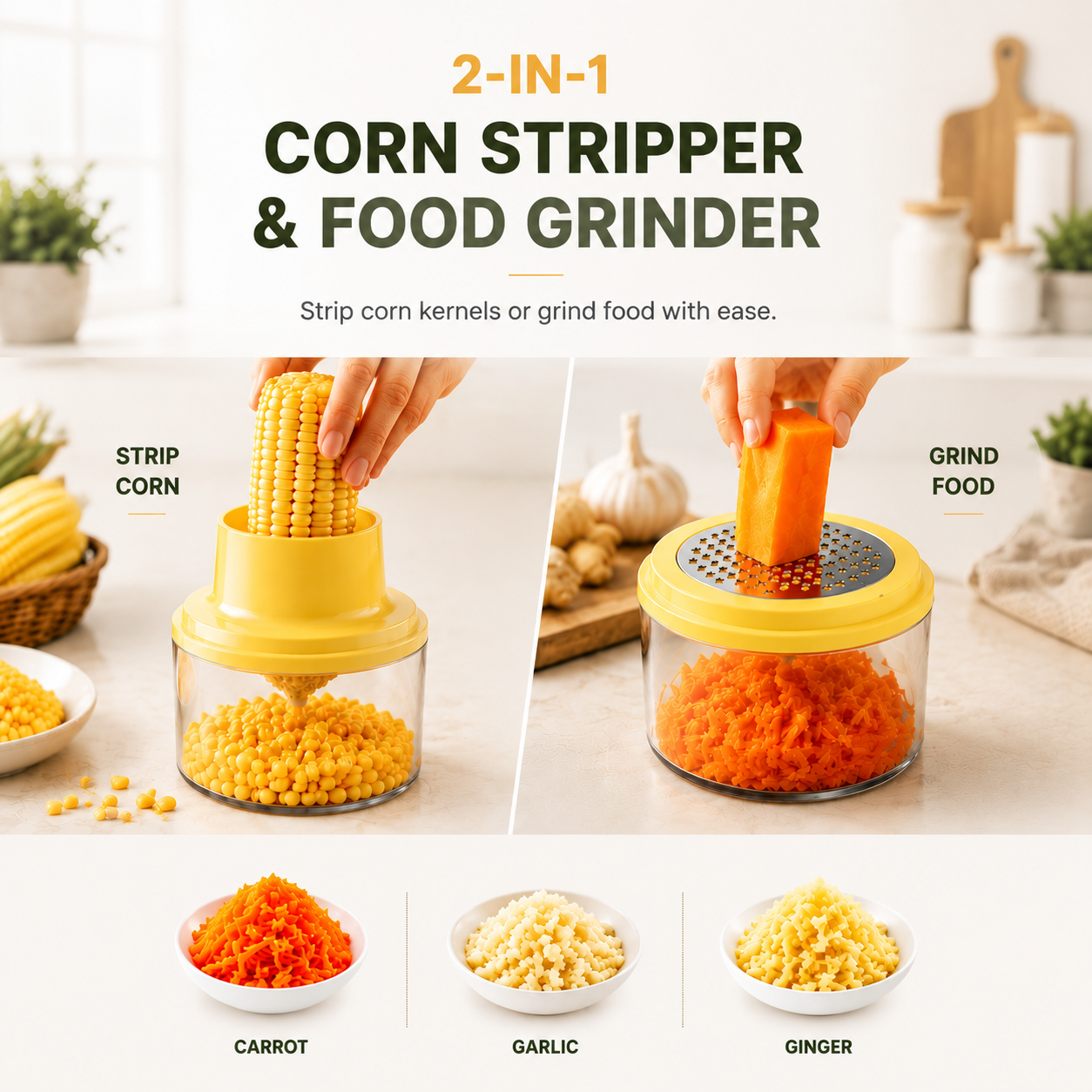 No More Messy Corn Cutting 🌽 | 2-IN-1 Corn Stripper & Food Grinder