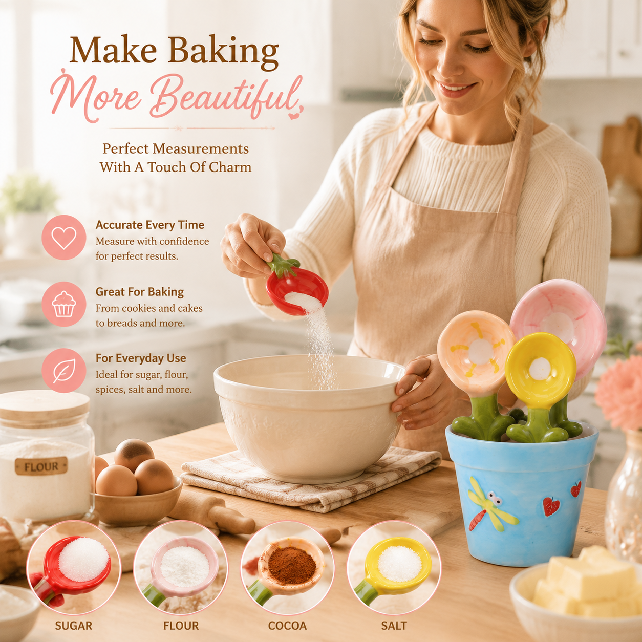 Flower Ceramic Measuring Spoon Set