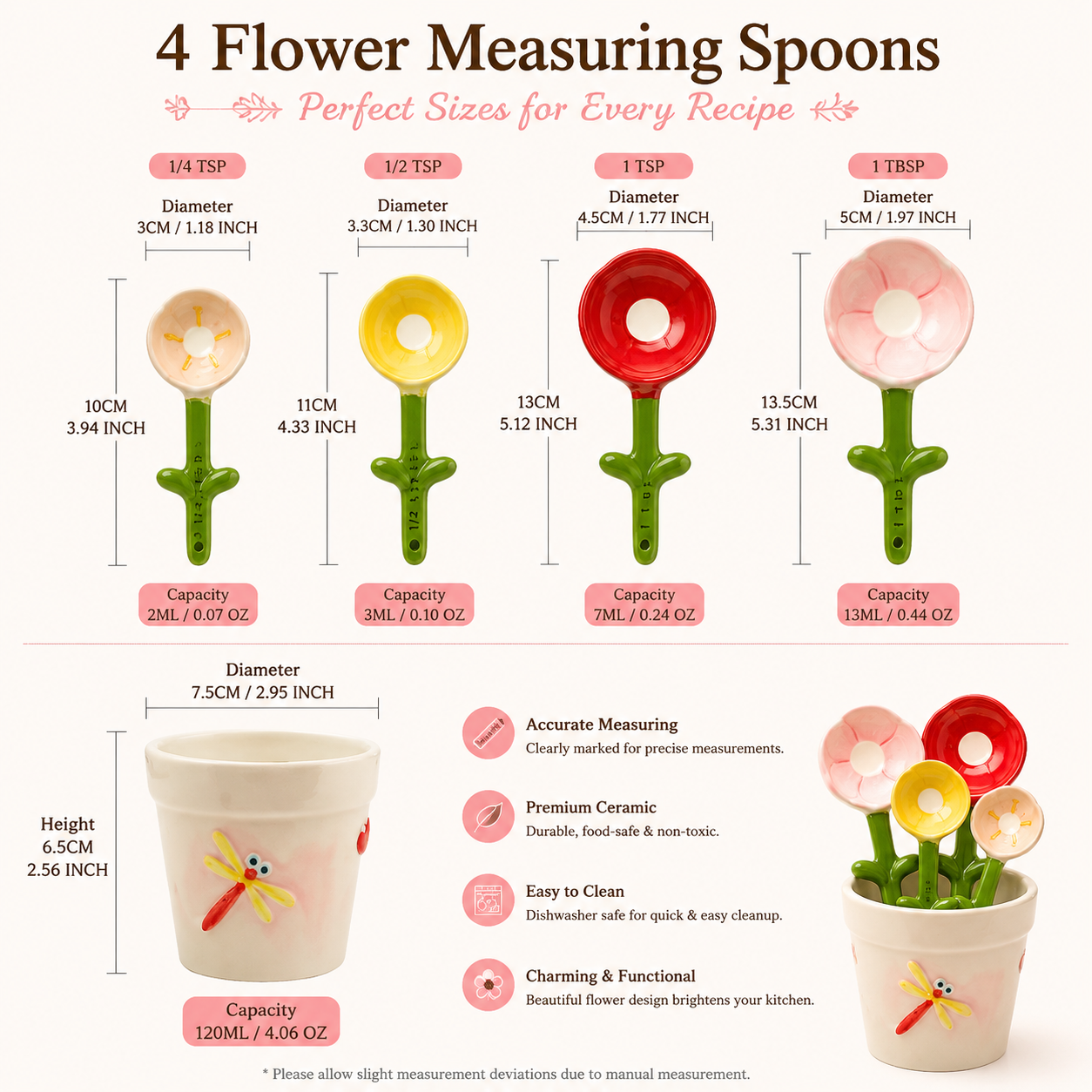 Flower Ceramic Measuring Spoon Set